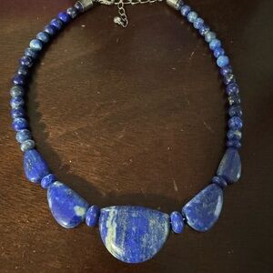 Stunning Blue Lapis Stone Necklace, Sterling Silver 925